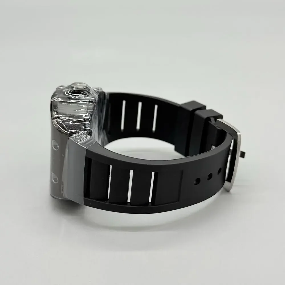 Mens Black Tonneau Quartz Heavy Duty Watch Skeleton Dial Mille Style Barrel